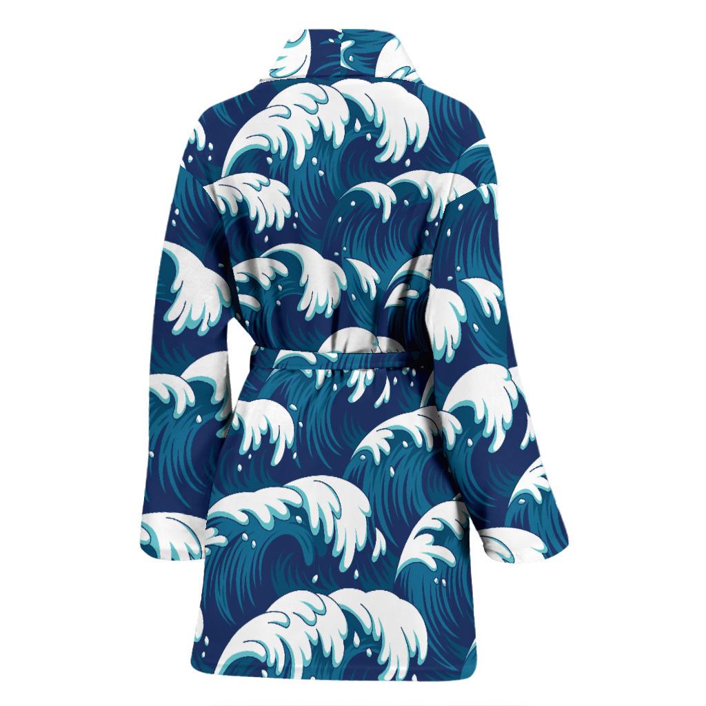 Ocean Wave Pattern Print Women Bath Robe-JTAMIGO.COM