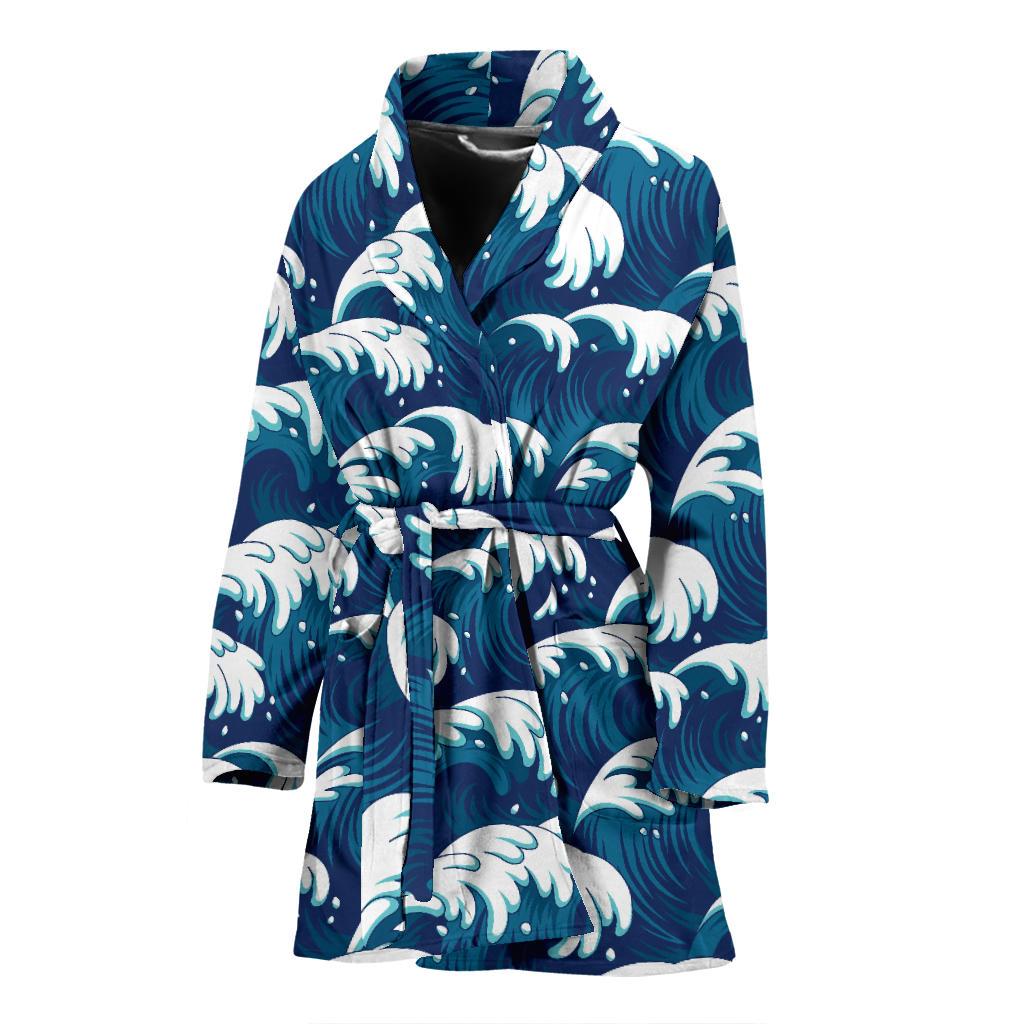 Ocean Wave Pattern Print Women Bath Robe-JTAMIGO.COM