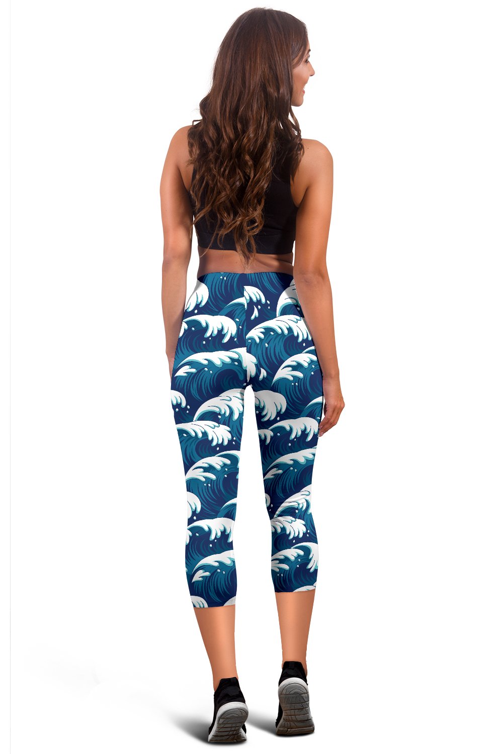 Ocean Wave Pattern Print Women Capris