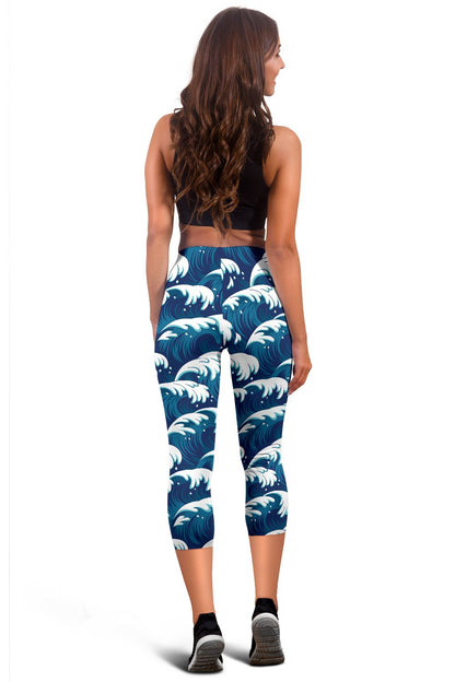 Ocean Wave Pattern Print Women Capris