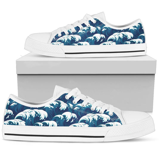 Ocean Wave Pattern Print Women Low Top Shoes-JTAMIGO.COM