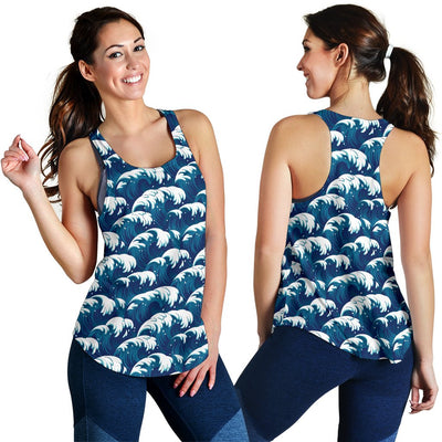 Ocean Wave Pattern Print Women Racerback Tank Top