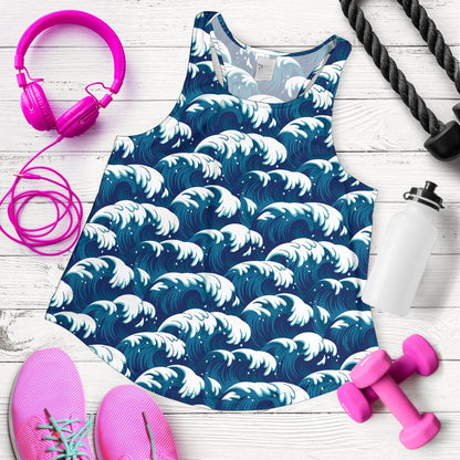 Ocean Wave Pattern Print Women Racerback Tank Top