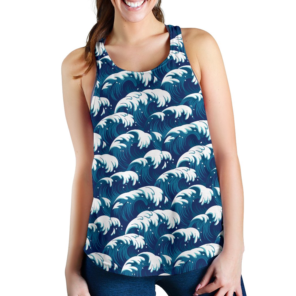 Ocean Wave Pattern Print Women Racerback Tank Top
