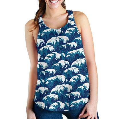 Ocean Wave Pattern Print Women Racerback Tank Top