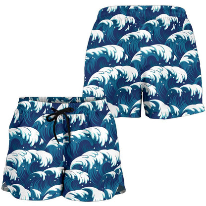 Ocean Wave Pattern Print Women Shorts-JTAMIGO.COM