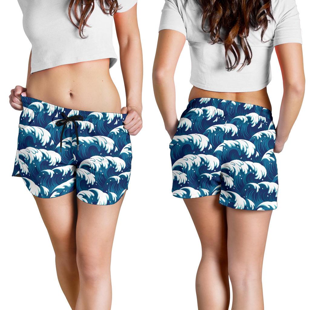Ocean Wave Pattern Print Women Shorts-JTAMIGO.COM