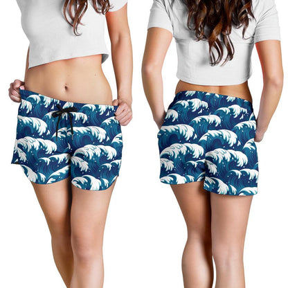 Ocean Wave Pattern Print Women Shorts-JTAMIGO.COM