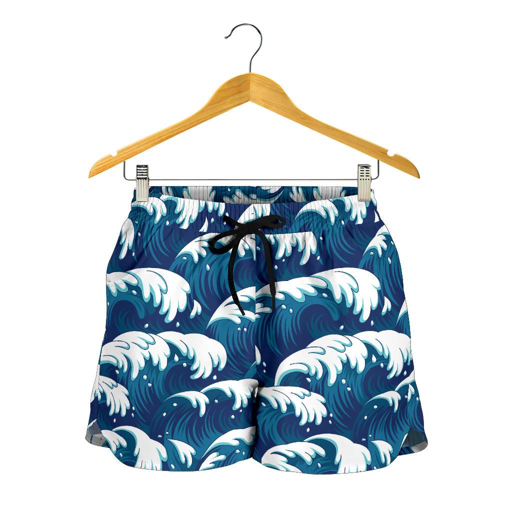 Ocean Wave Pattern Print Women Shorts-JTAMIGO.COM