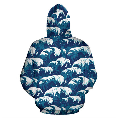 Ocean Wave Pattern Print Zip Up Hoodie