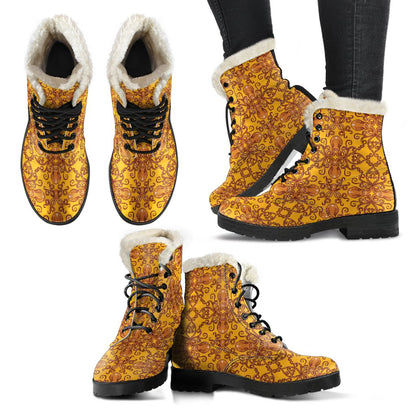 Octopus Background Design Print Faux Fur Leather Boots-JTAMIGO.COM