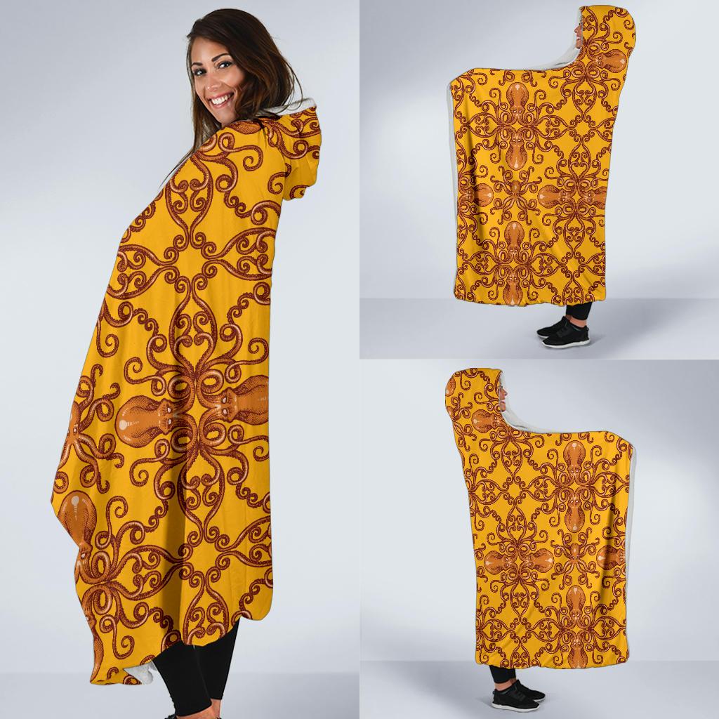 Octopus Background Design Print Hooded Blanket-JTAMIGO.COM