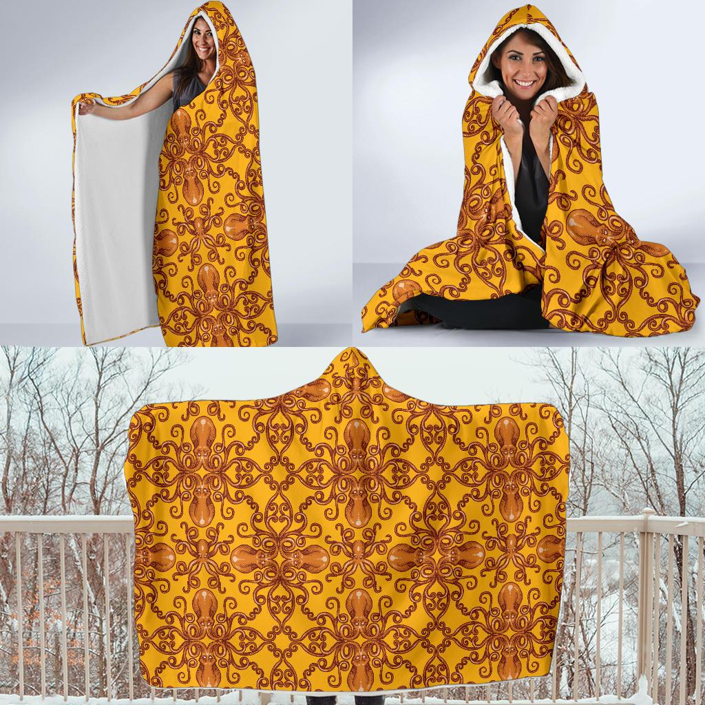 Octopus Background Design Print Hooded Blanket-JTAMIGO.COM