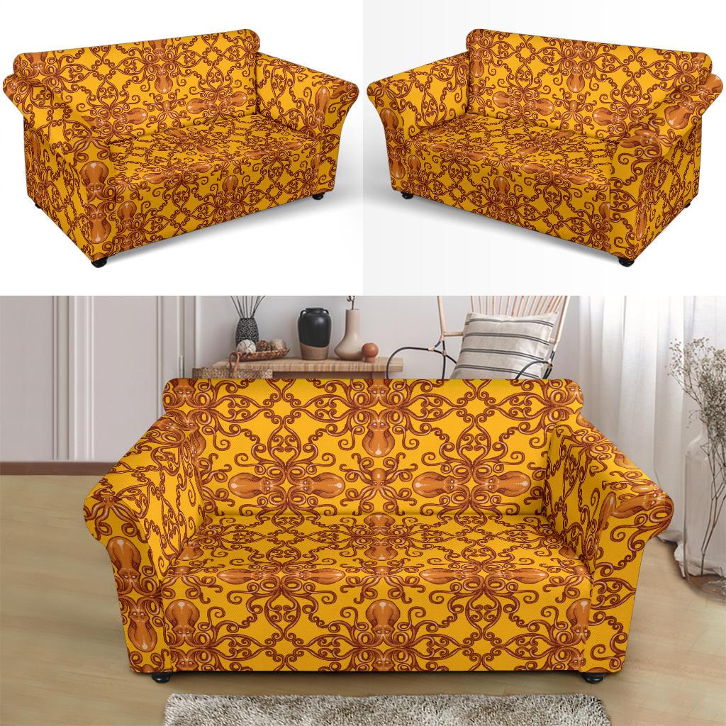Octopus Background Design Print Loveseat Slipcover-JTAMIGO.COM
