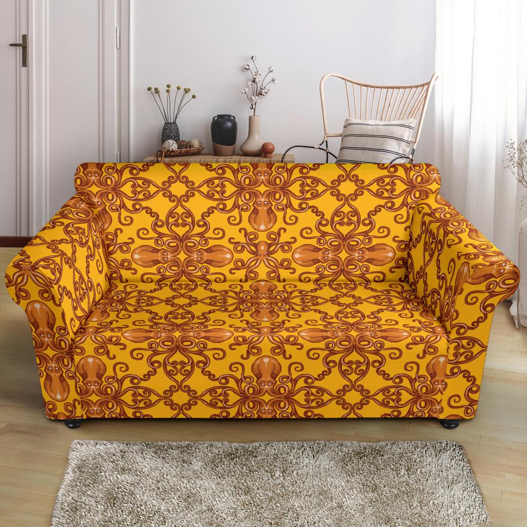 Octopus Background Design Print Loveseat Slipcover-JTAMIGO.COM