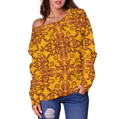 Octopus Background Design Print Off Shoulder Sweatshirt