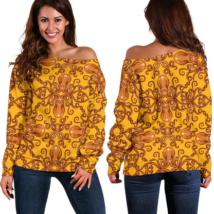 Octopus Background Design Print Off Shoulder Sweatshirt