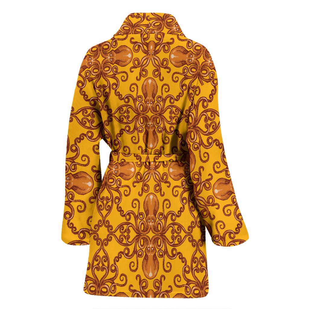 Octopus Background Design Print Women Bath Robe-JTAMIGO.COM