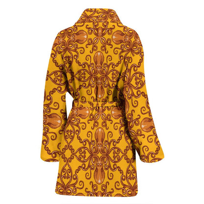 Octopus Background Design Print Women Bath Robe-JTAMIGO.COM