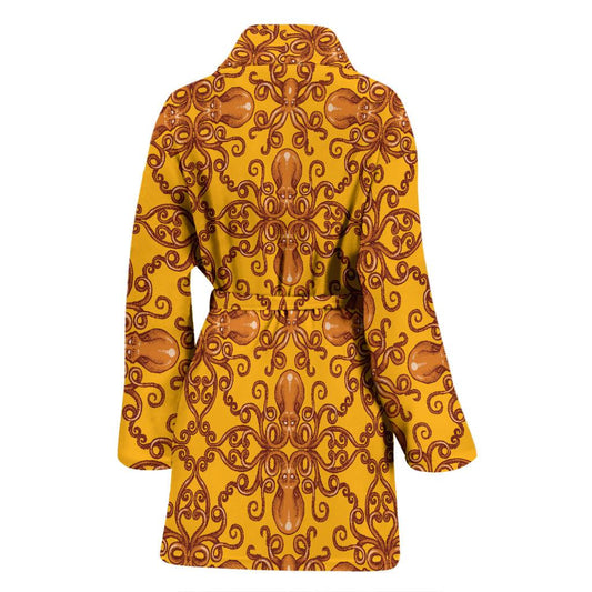 Octopus Background Design Print Women Bath Robe-JTAMIGO.COM