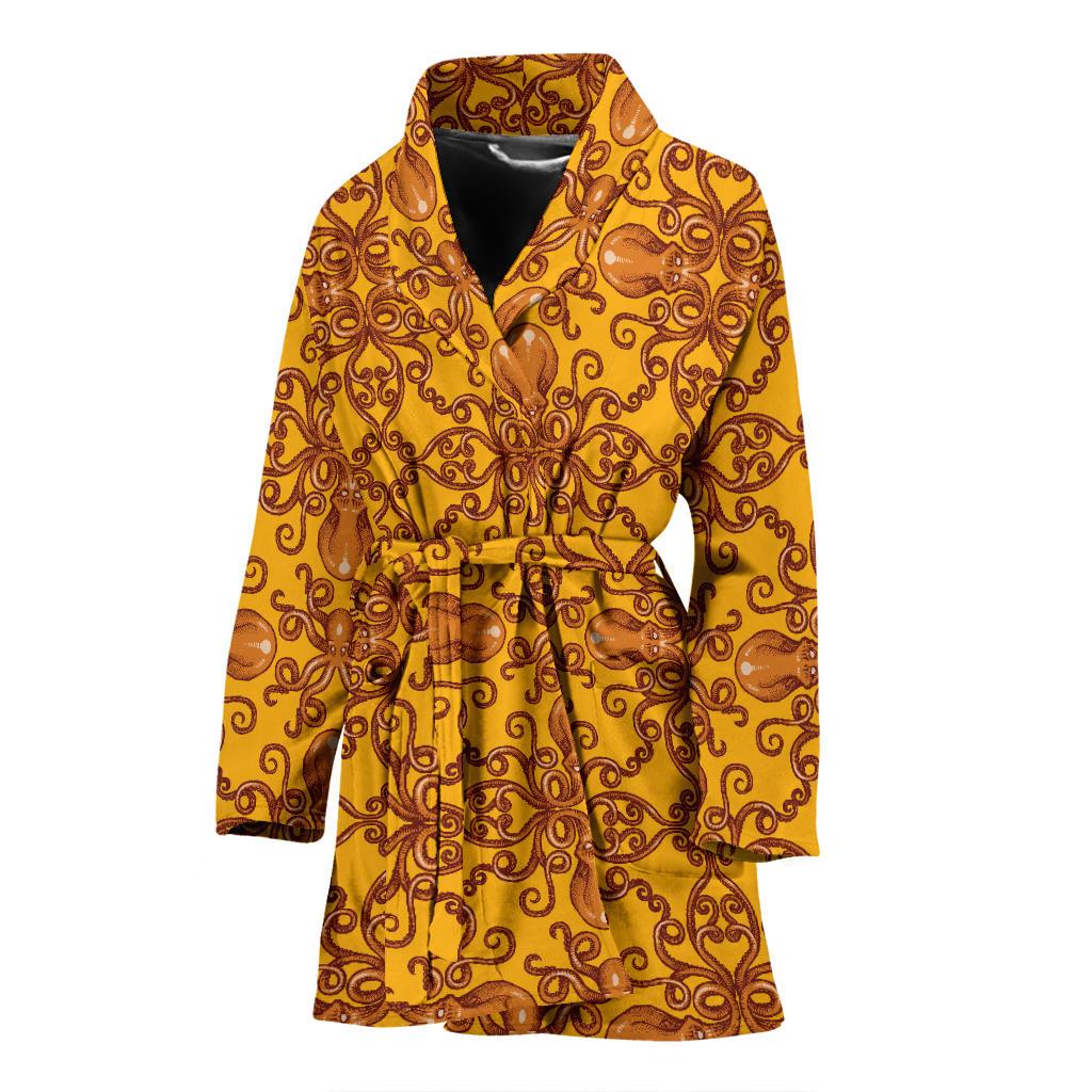 Octopus Background Design Print Women Bath Robe-JTAMIGO.COM