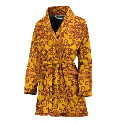 Octopus Background Design Print Women Bath Robe-JTAMIGO.COM