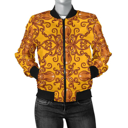Octopus Background Design Print Women Casual Bomber Jacket