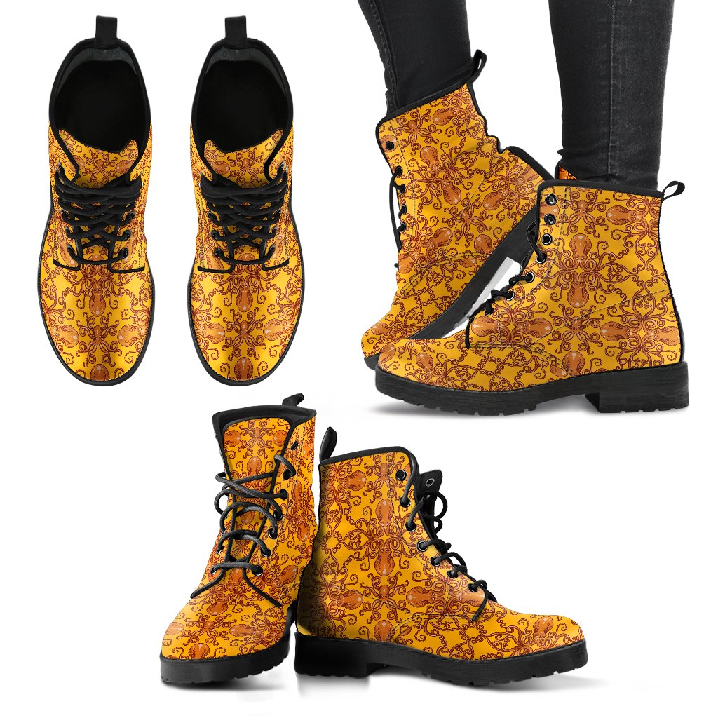 Octopus Background Design Print Women Leather Boots-JTAMIGO.COM