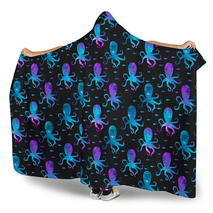 Octopus Blue Design Print Themed Hooded Blanket-JTAMIGO.COM