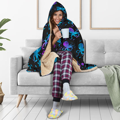 Octopus Blue Design Print Themed Hooded Blanket-JTAMIGO.COM