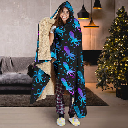 Octopus Blue Design Print Themed Hooded Blanket-JTAMIGO.COM
