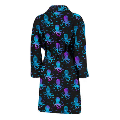 Octopus Blue Design Print Themed Men Bath Robe-JTAMIGO.COM