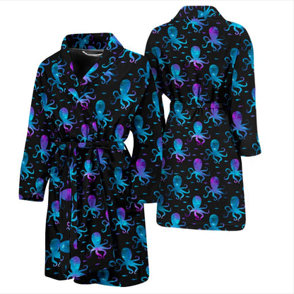 Octopus Blue Design Print Themed Men Bath Robe-JTAMIGO.COM