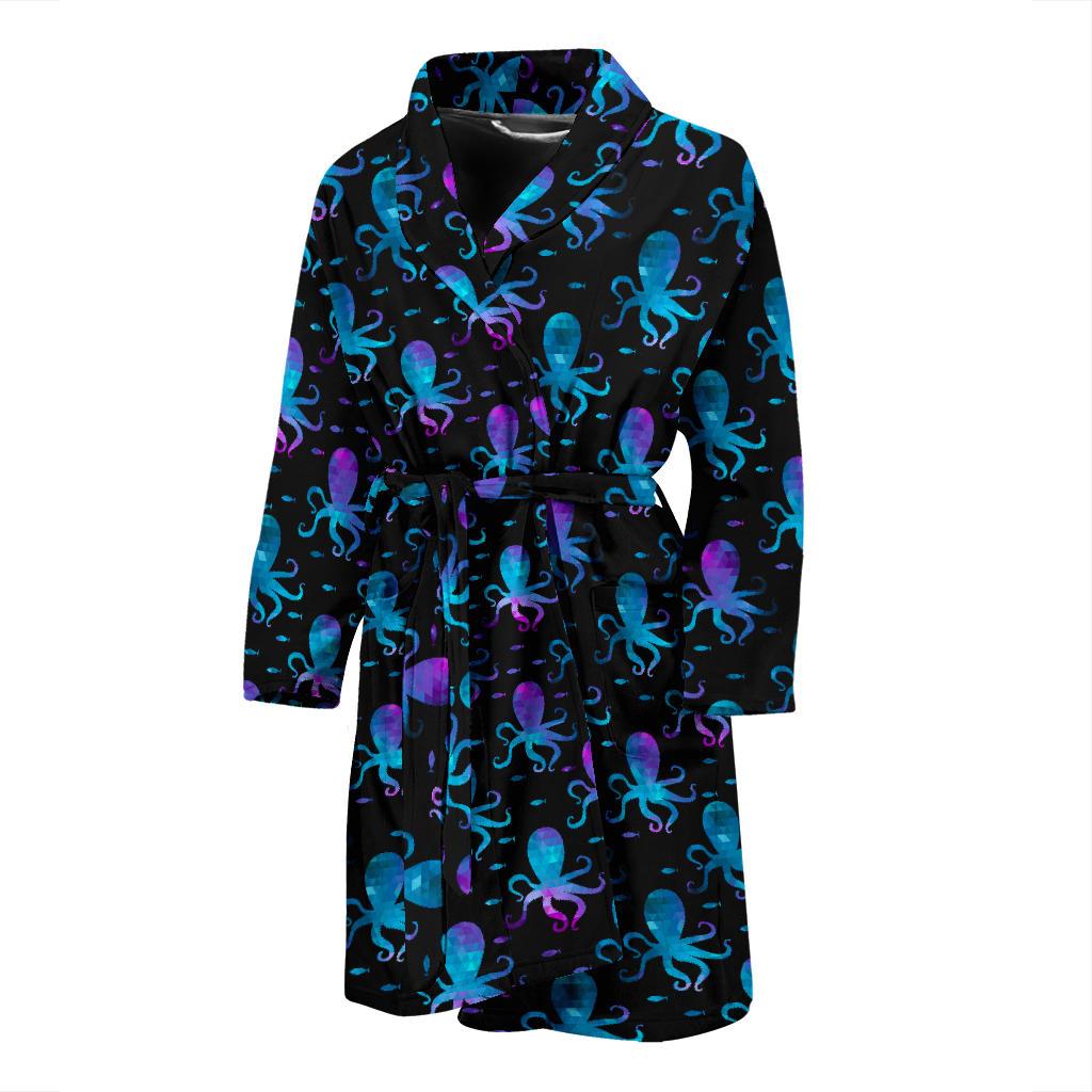 Octopus Blue Design Print Themed Men Bath Robe-JTAMIGO.COM