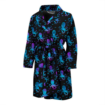 Octopus Blue Design Print Themed Men Bath Robe-JTAMIGO.COM