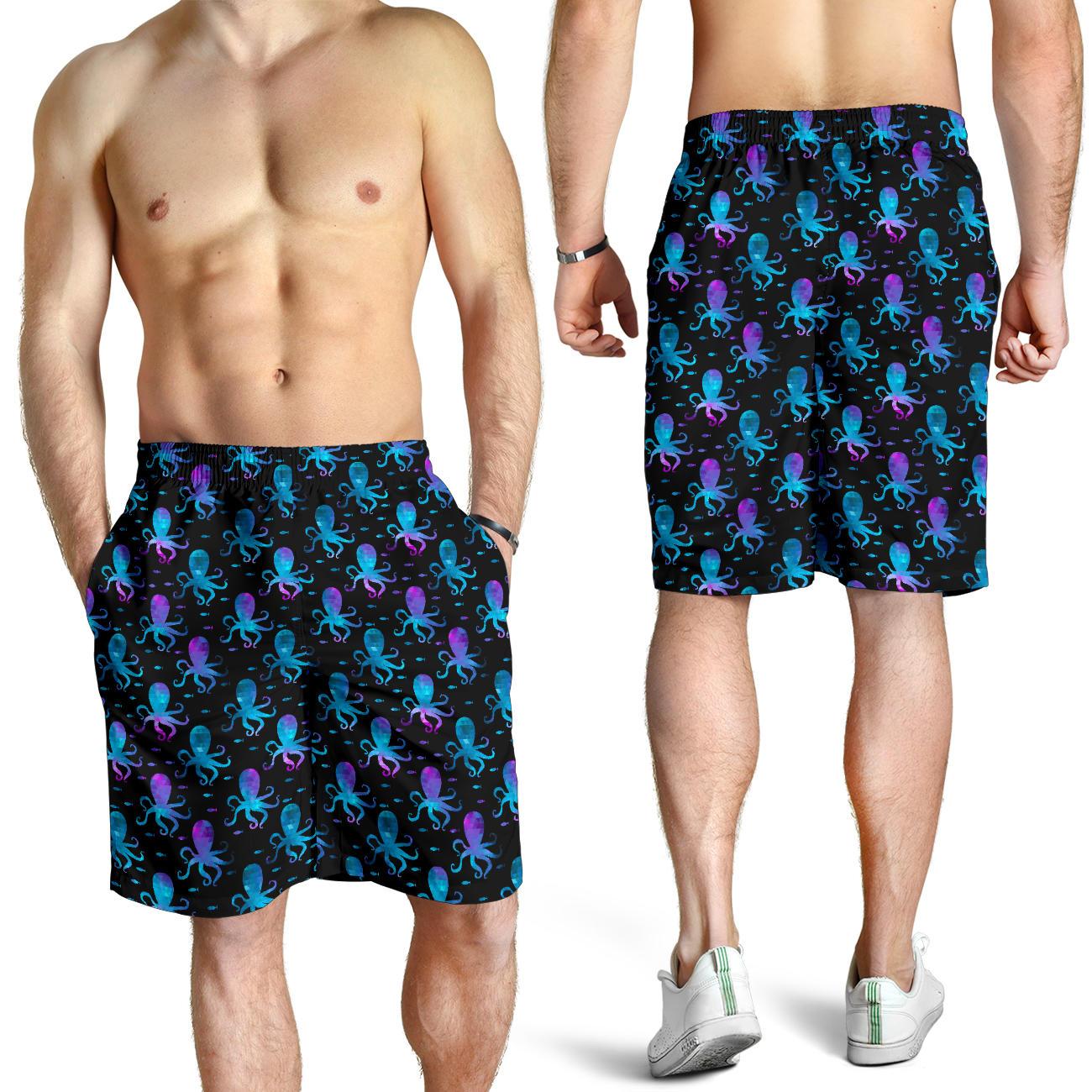 Octopus Blue Design Print Themed Mens Shorts-JTAMIGO.COM