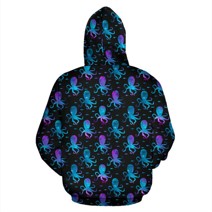 Octopus Blue Design Print Themed Pullover Hoodie