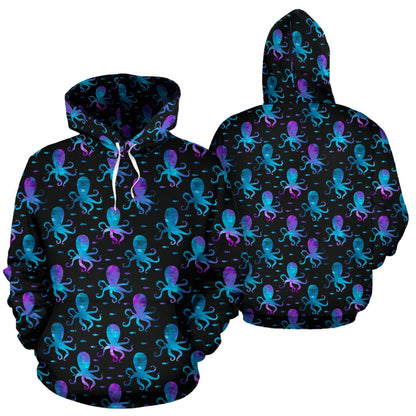 Octopus Blue Design Print Themed Pullover Hoodie