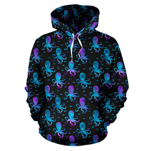 Octopus Blue Design Print Themed Pullover Hoodie