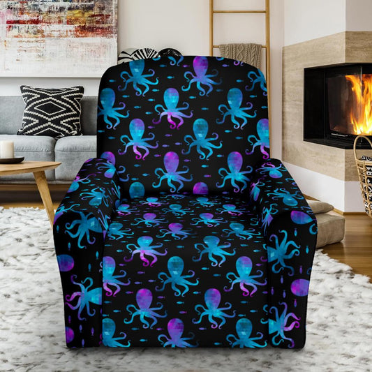 Octopus Blue Design Print Themed Single Sofa Slipcover -JTAMIGO.COM