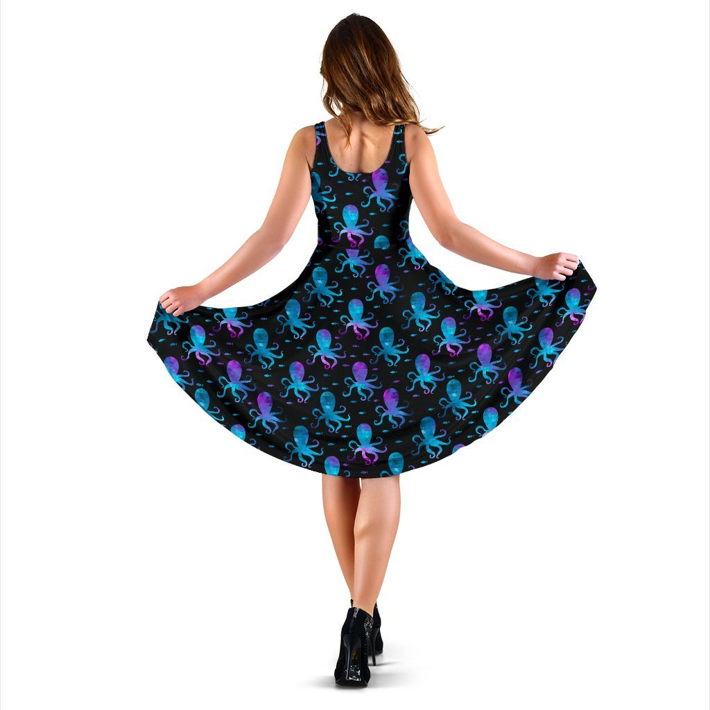 Octopus Blue Design Print Themed Sleeveless Dress