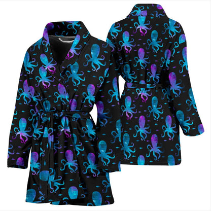 Octopus Blue Design Print Themed Women Bath Robe-JTAMIGO.COM