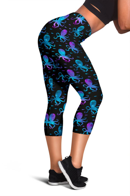 Octopus Blue Design Print Themed Women Capris