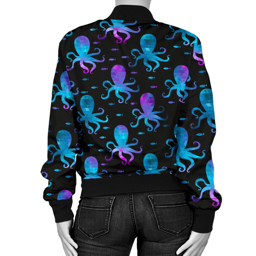 Octopus Blue Design Print Themed Women Casual Bomber Jacket