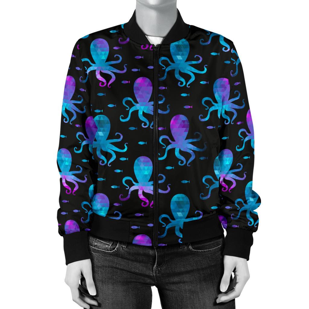 Octopus Blue Design Print Themed Women Casual Bomber Jacket