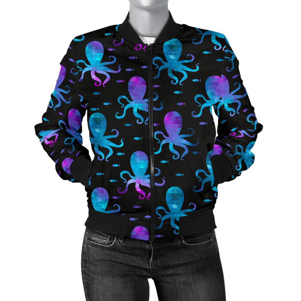 Octopus Blue Design Print Themed Women Casual Bomber Jacket