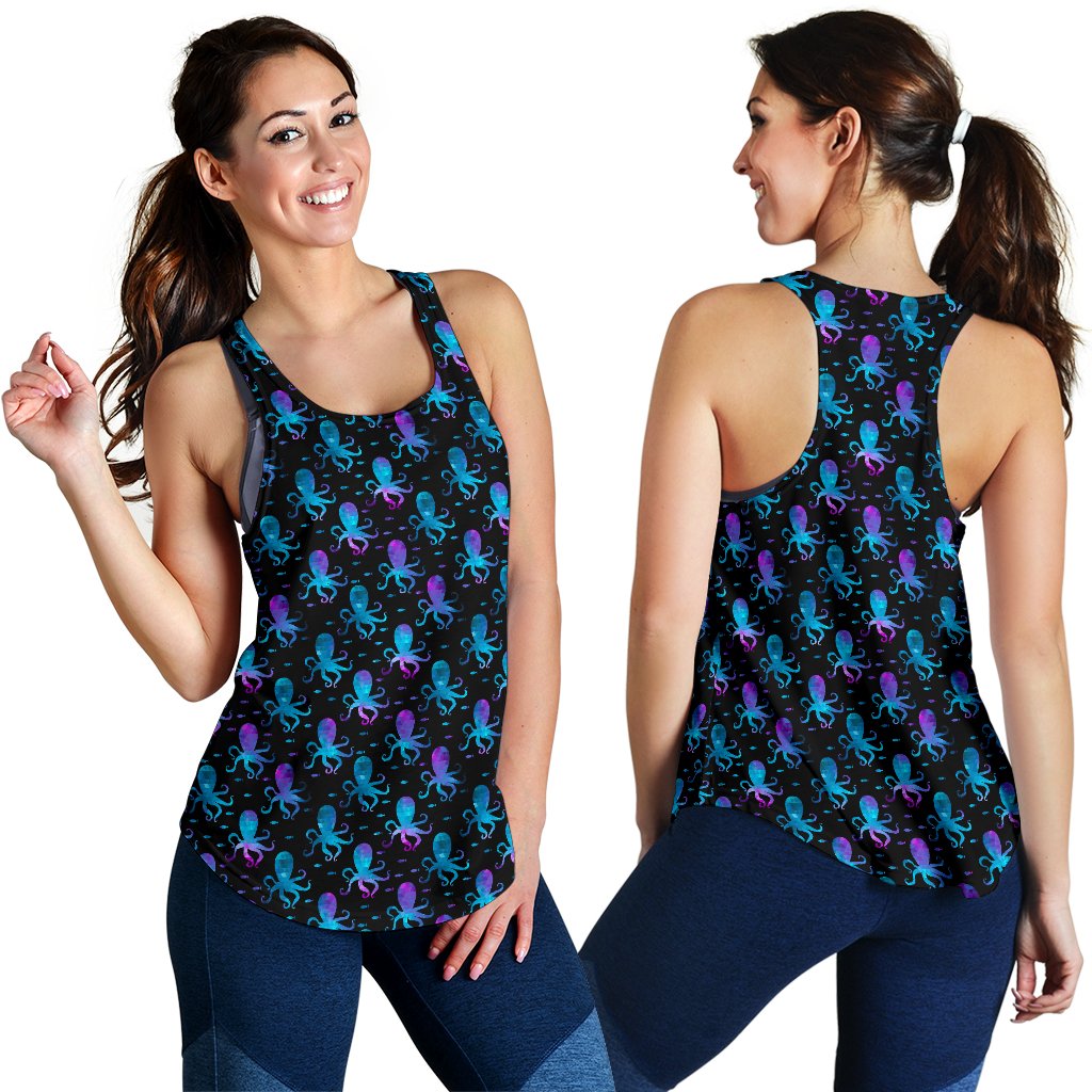 Octopus Blue Design Print Themed Women Racerback Tank Top