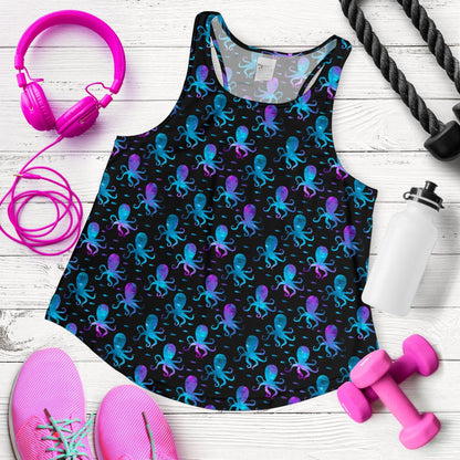 Octopus Blue Design Print Themed Women Racerback Tank Top