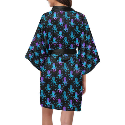 Octopus Blue Design Print Themed Women Short Kimono Robe