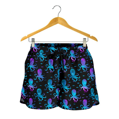 Octopus Blue Design Print Themed Women Shorts-JTAMIGO.COM